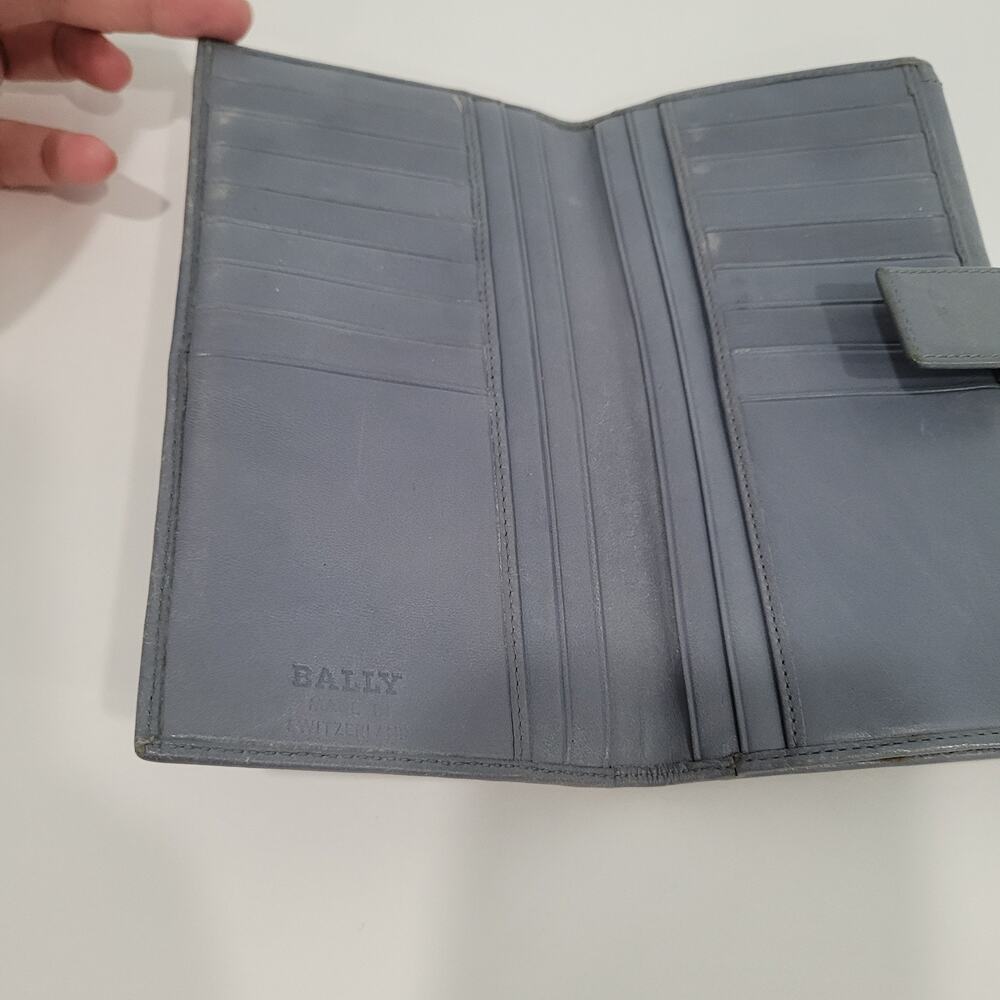 Bally Switzerland Wallet‎ Organizer Blue Large Leather Clutch Clasp Striped Logo - Picture 6 of 15